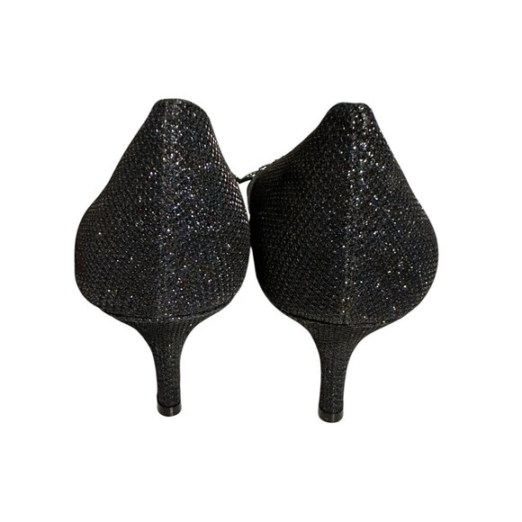 π 2/$30 π New Bandolino Navy Glitter Peep Toe Heels With Rhinestone Accent 9.5 - Picture 4 of 5
